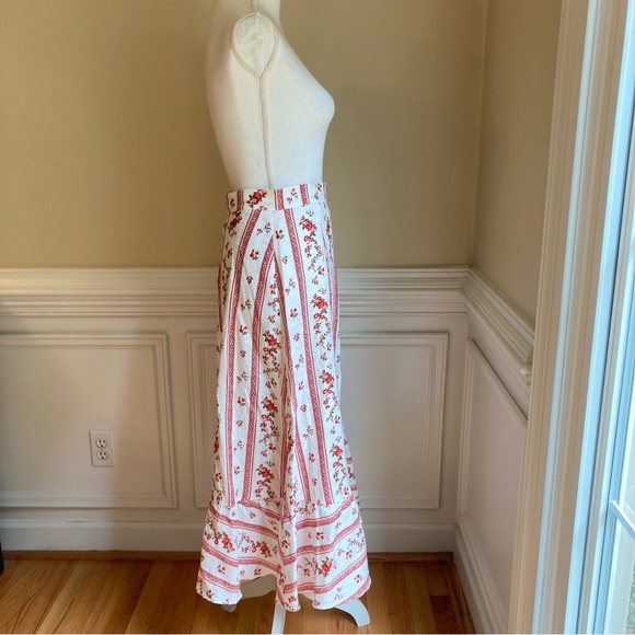 REFORMATION White Red Floral Stripe Linen Midi Ruffle Hem Skirt NWOT - Picture 3 of 11